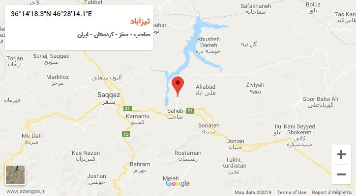 روستای تیزآباد بر روی نقشه