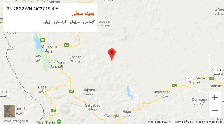 روستای ونینه سفلی بر روی نقشه