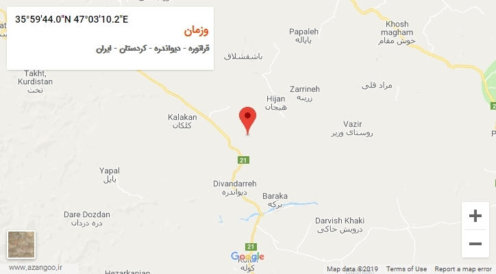 روستای وزمان بر روی نقشه