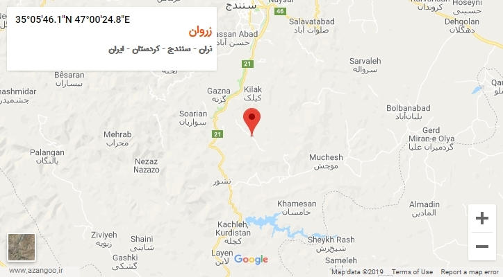 روستای زروان بر روی نقشه