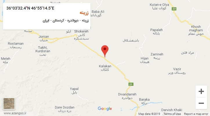 روستای زرینه بر روی نقشه