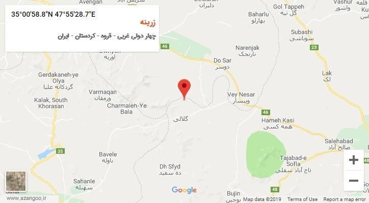 روستای زرینه بر روی نقشه