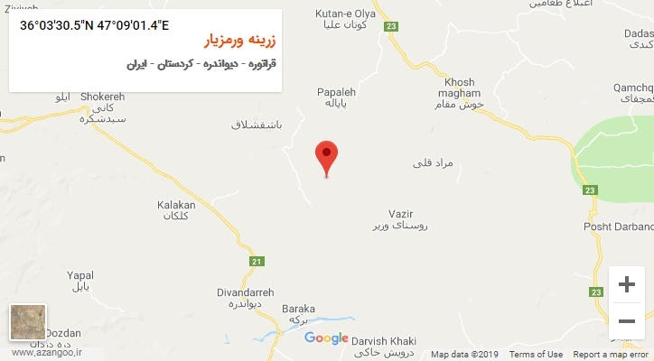 روستای زرینه ورمزیار بر روی نقشه