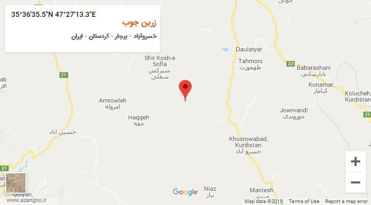 روستای زرین جوب بر روی نقشه
