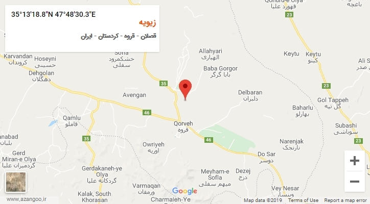 روستای زیویه بر روی نقشه