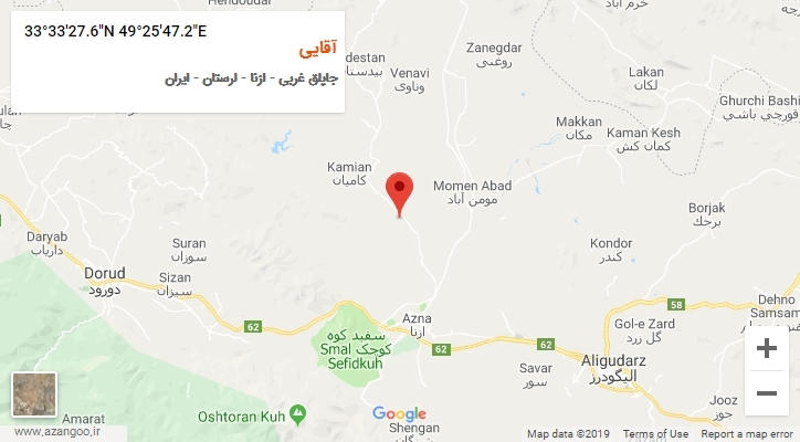 روستای آقایی بر روی نقشه