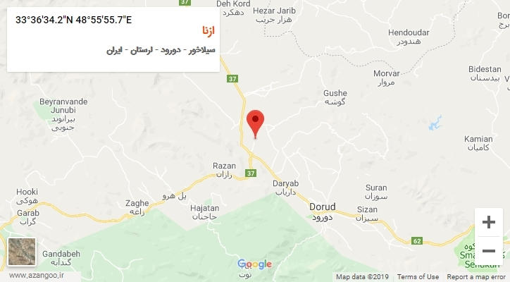 روستای ازنا بر روی نقشه