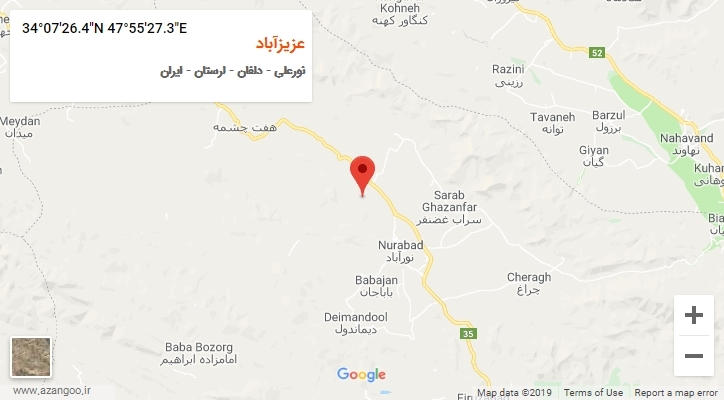روستای عزیزآباد بر روی نقشه