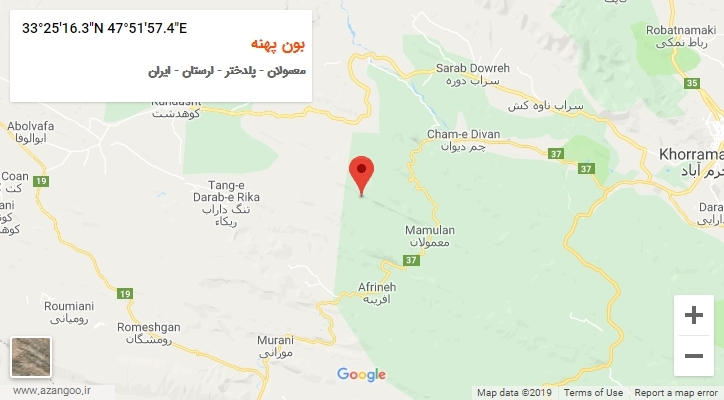روستای بون پهنه بر روی نقشه