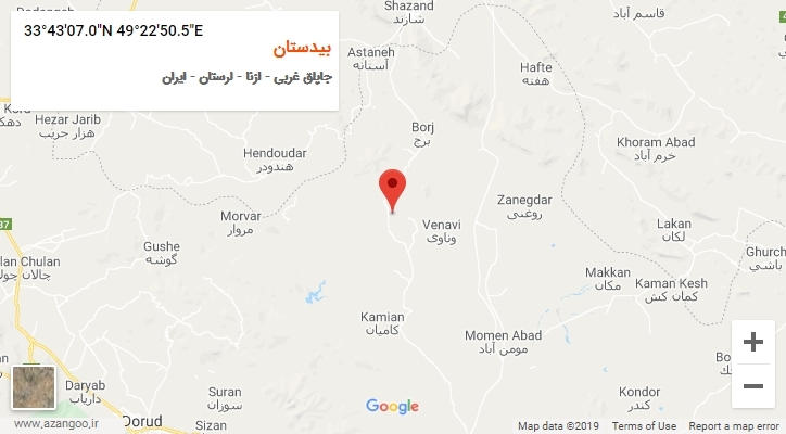 روستای بیدستان بر روی نقشه