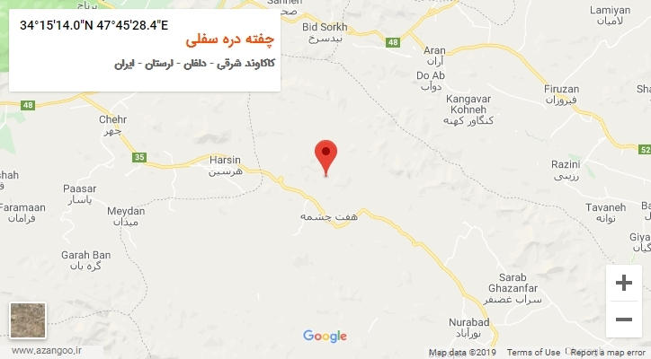 روستای چفته دره سفلی بر روی نقشه
