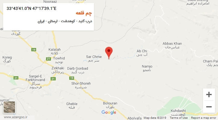 روستای چم قلعه بر روی نقشه