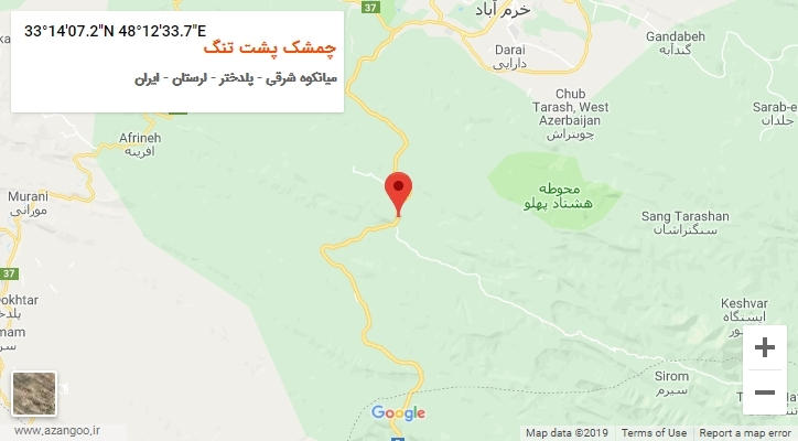 روستای چمشک پشت تنگ بر روی نقشه