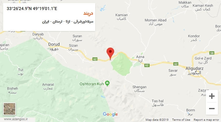 روستای دربند بر روی نقشه
