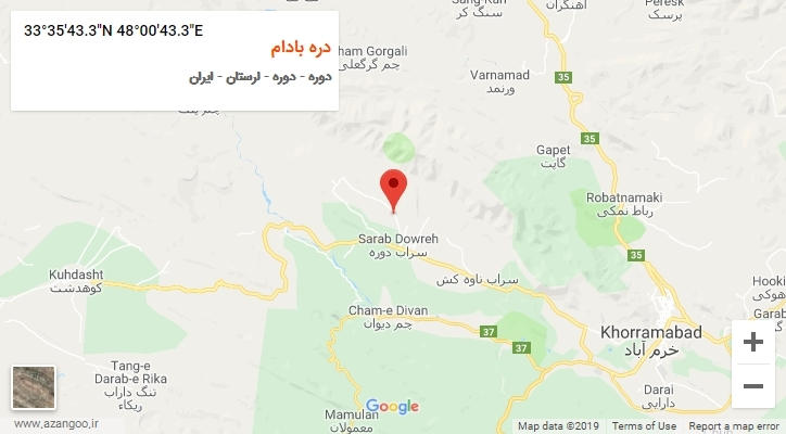 روستای دره بادام بر روی نقشه