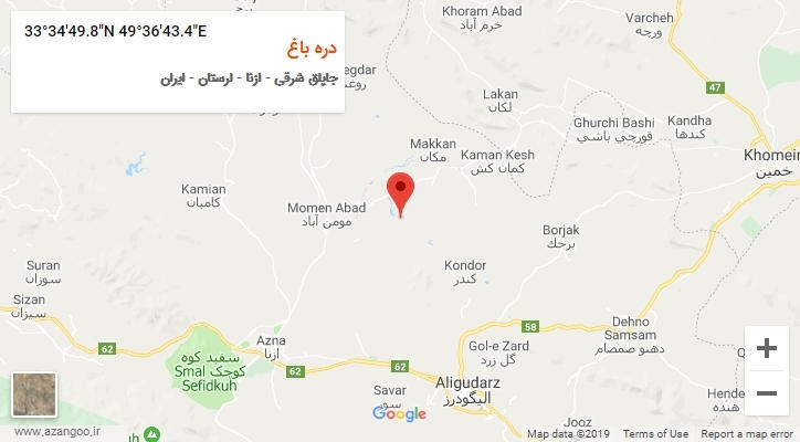 روستای دره باغ بر روی نقشه