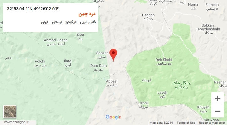 روستای دره چین بر روی نقشه