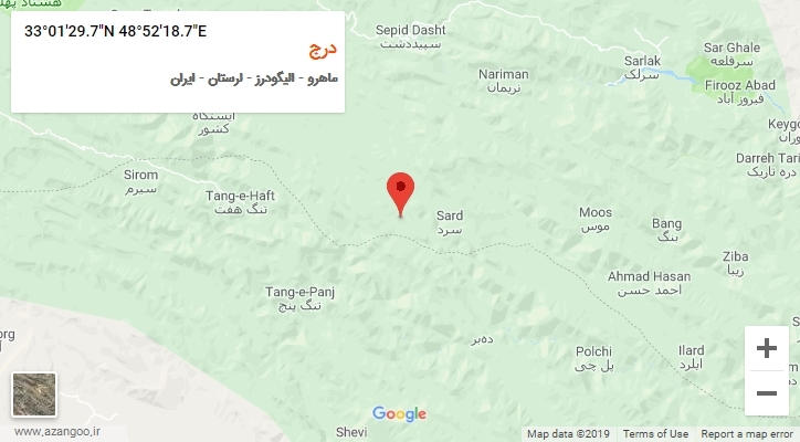 روستای درج بر روی نقشه