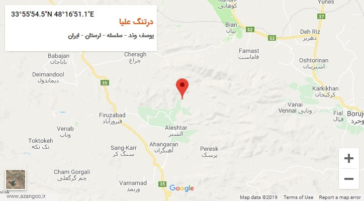 روستای درتنگ علیا بر روی نقشه