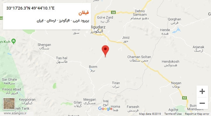 روستای فیقان بر روی نقشه