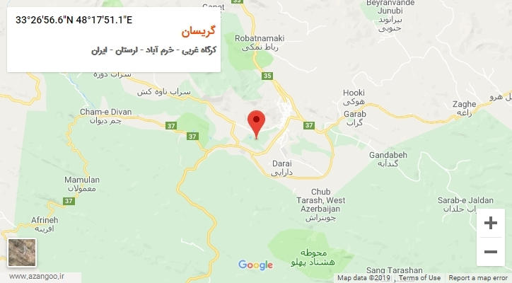 روستای گریسان بر روی نقشه