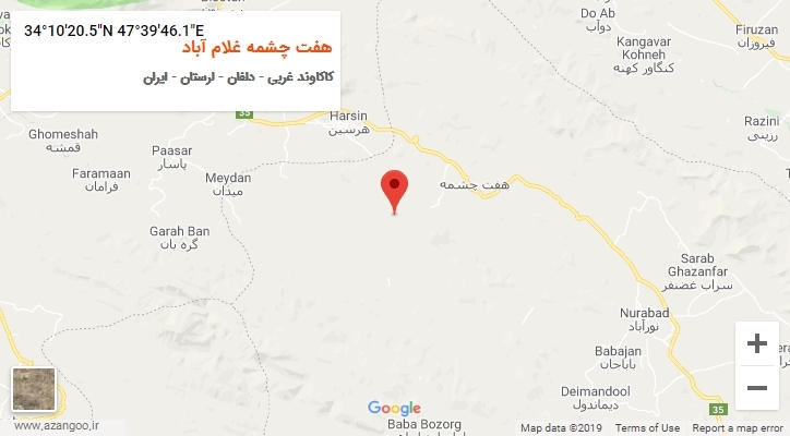 روستای هفت چشمه غلام آباد بر روی نقشه
