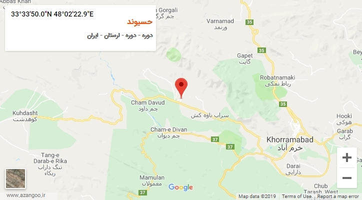 روستای حسیوند بر روی نقشه