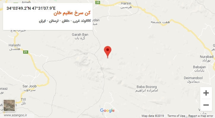 روستای کن سرخ عظیم خان بر روی نقشه