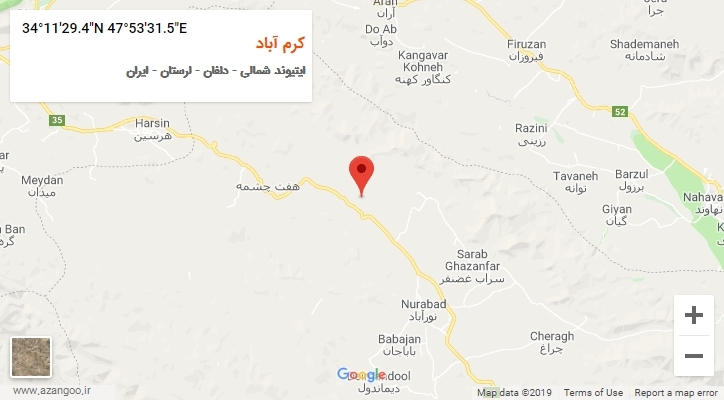 روستای کرم آباد بر روی نقشه