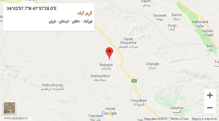 روستای کرم آباد بر روی نقشه