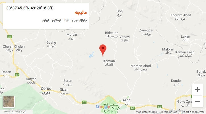 روستای مالیچه بر روی نقشه