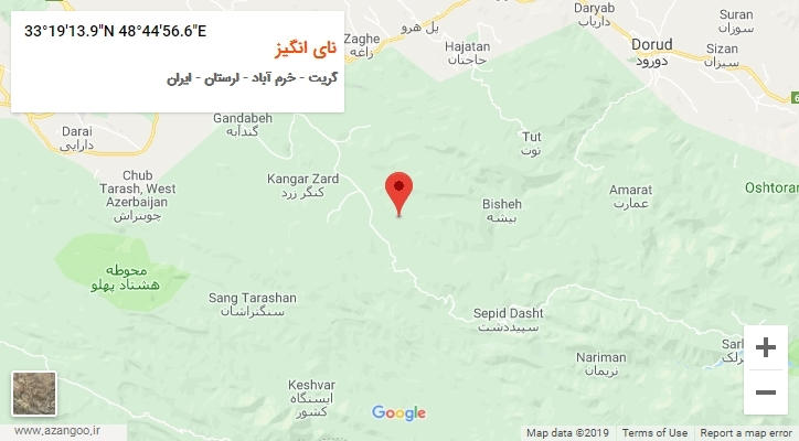 روستای نای انگیز بر روی نقشه
