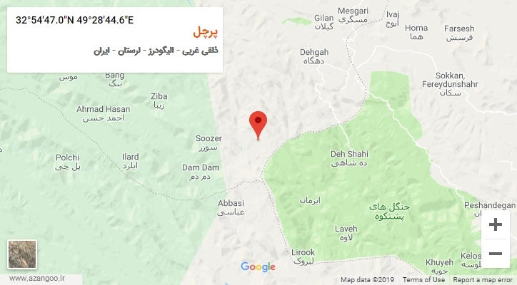 روستای پرچل بر روی نقشه