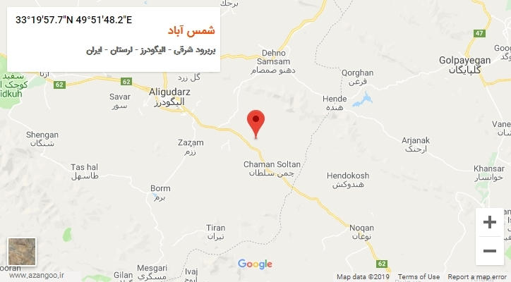 روستای شمس آباد بر روی نقشه