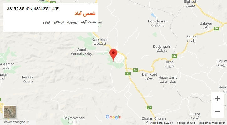 روستای شمس آباد بر روی نقشه