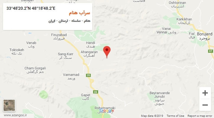 روستای سرآب هنام بر روی نقشه