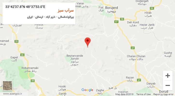 روستای سرآب سبز بر روی نقشه