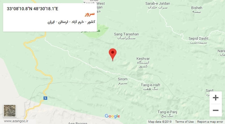 روستای سرور بر روی نقشه