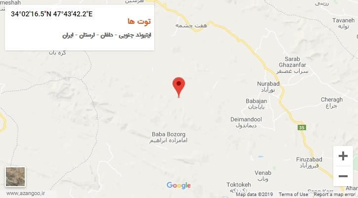 روستای توت ها بر روی نقشه