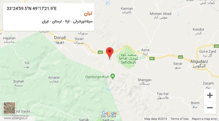 روستای تیان بر روی نقشه