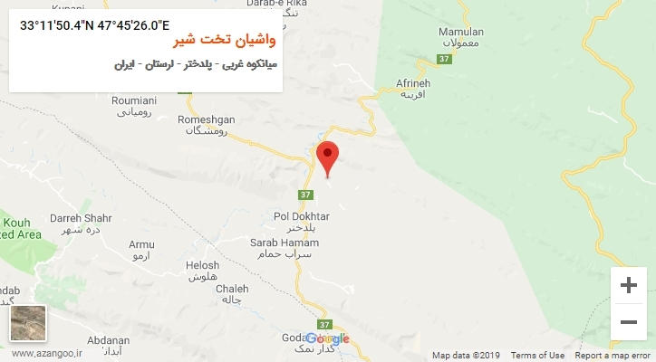 روستای واشیان تخت شیر بر روی نقشه