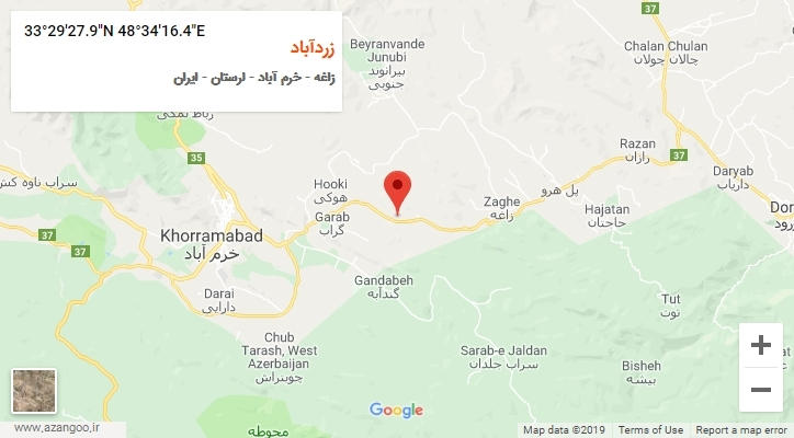 روستای زردآباد بر روی نقشه