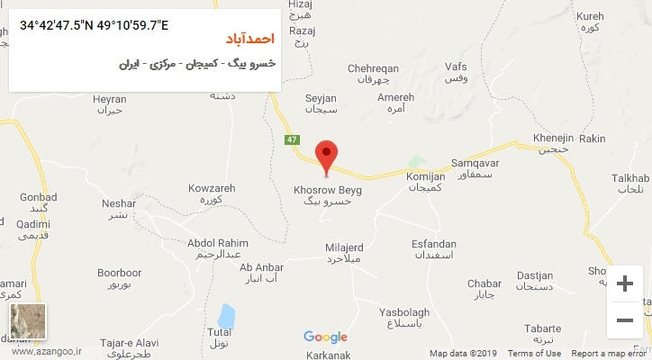 روستای احمدآباد بر روی نقشه