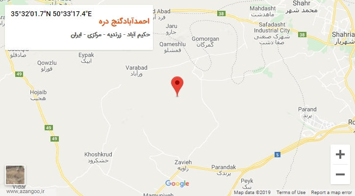 روستای احمدآبادگنج دره بر روی نقشه