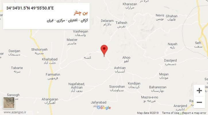 روستای بن چنار بر روی نقشه