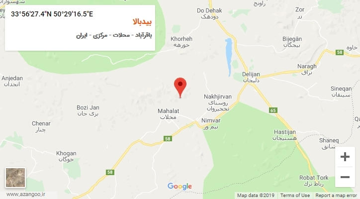روستای بیدبالا بر روی نقشه