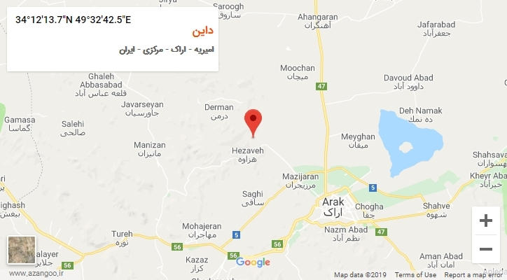 روستای داین بر روی نقشه