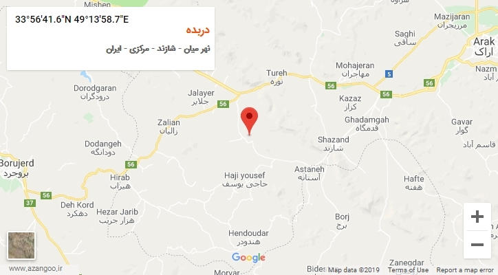 روستای دربده بر روی نقشه