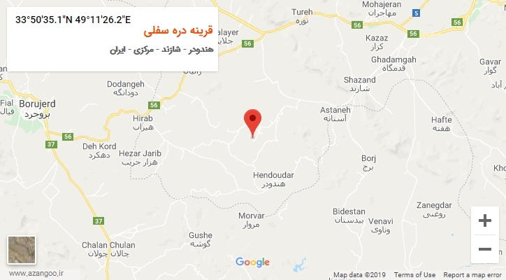 روستای قرینه دره سفلی بر روی نقشه