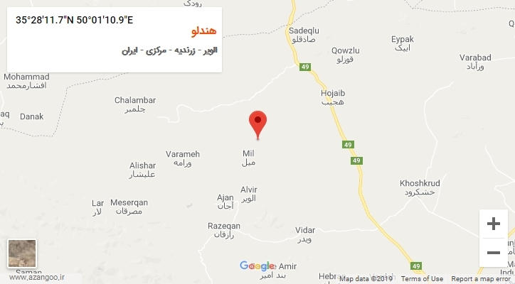روستای هندلو بر روی نقشه